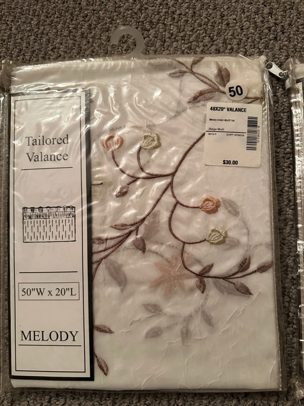 Melody Tailored Valances and Panels with Embroidered Floral Design - Beige Multi